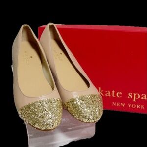 Kate Spade Nude New Gold Glitter Cap Toe Ballet Flats 🏷️ NWT